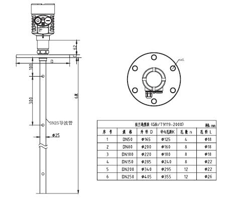 同軸導(dǎo)波雷達(dá)物位計外型尺寸圖